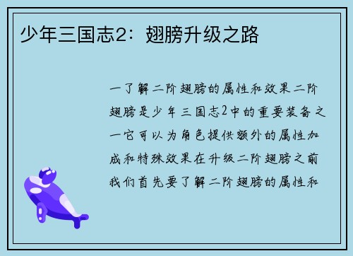 少年三国志2：翅膀升级之路